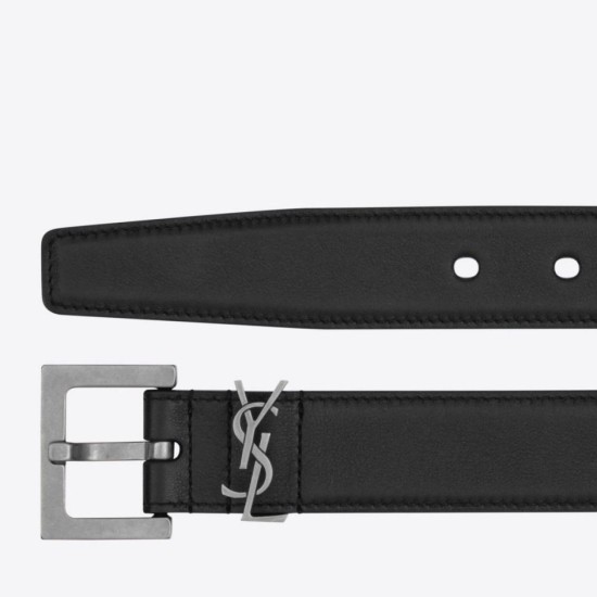 Qualità superiore replica Cintura YSL Saint Laurent Cassandre Square Buckle 30MM Noir