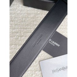Qualità superiore replica Cintura YSL Saint Laurent Cassandre Square Buckle 30MM Tutto Nero