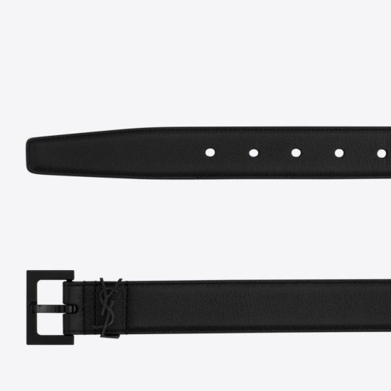 Qualità superiore replica Cintura YSL Saint Laurent Cassandre Square Buckle 30MM Tutto Nero