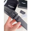 Qualità superiore replica Cintura YSL Saint Laurent Cassandre Square Buckle 30MM Tutto Nero