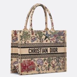 Riproduzione Fedele Borsa tote Dior media in rafia con Dior Cabinet de Curiosites Beige imitazioni