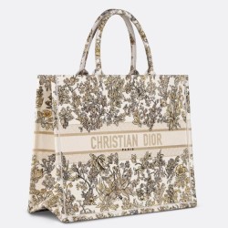 Riproduzione Fedele Borsa tote grande a libro Dior Ricamo Unicorno Millefiori colore oro imitazioni