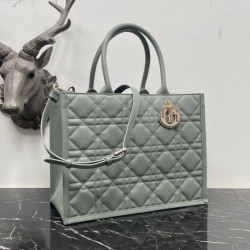 Riproduzione Fedele Dior Book Tote Bag Media con Tracolla Macrocannage Grigio imitazioni