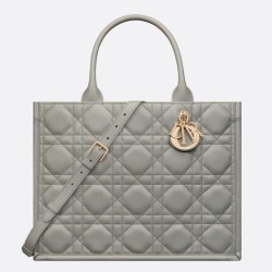 Riproduzione Fedele Dior Book Tote Bag Media con Tracolla Macrocannage Grigio imitazioni