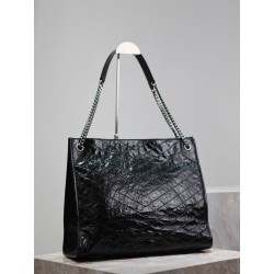 Dettagli perfetti Borse Firmate Replica shopping grande vintage stropicciata YSL Saint Laurent Niki Nero