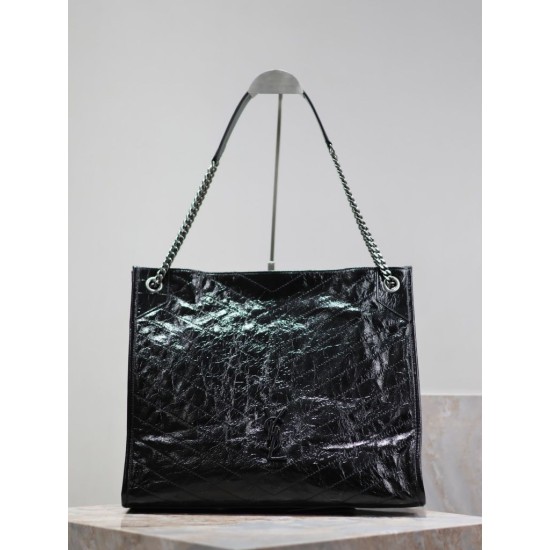 Dettagli perfetti Borse Firmate Replica shopping grande vintage stropicciata YSL Saint Laurent Niki Nero