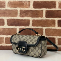 Dettagli perfetti Gucci 815206 Horsebit 1955 Replica Perfetta piccola morbida con manico superiore Nero