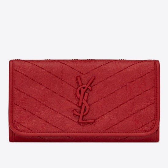 di alta qualit&agrave; Portafoglio grande YSL Saint Laurent Niki Crinkled Vintage Rosso
