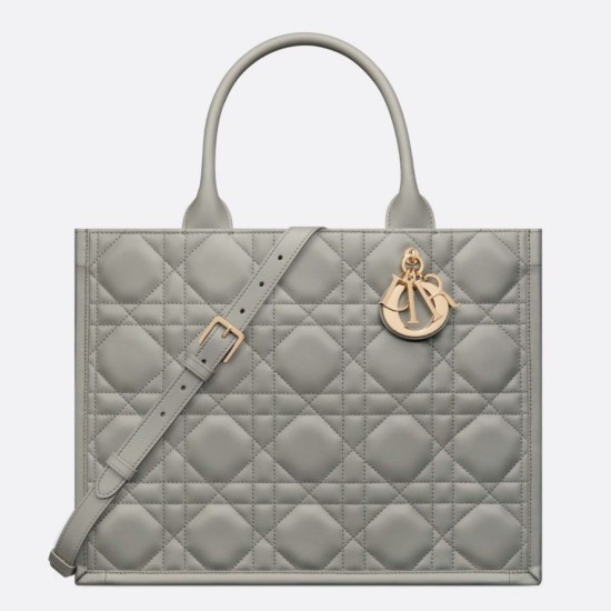 Dior Book Tote Bag Media con Tracolla Macrocannage Grigio