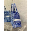 Dior Book Tote Bag Media Ricamo Toile de Jouy Reverse Blu