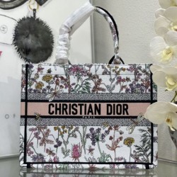 Riproduzione Fedele Dior Medium Book Tote Bag Ricamo Toile de Jouy Fiore Bianco/Blu imitazioni
