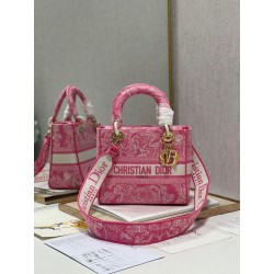 Dior Borse Imitazioni Lady D-Lite Media Toile de Jouy Ricamo Rovescio Rosa