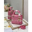 Dior Borse Imitazioni Lady D-Lite Media Toile de Jouy Ricamo Rovescio Rosa