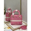 Dior Borse Imitazioni Lady D-Lite Media Toile de Jouy Ricamo Rovescio Rosa