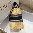 Dior Borse Imitazioni Lady Dior Media Wicker e Jacquard Obliquo Blu