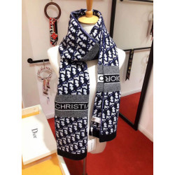 Dior CD Stola Oblique Lana e Cashmere Blu