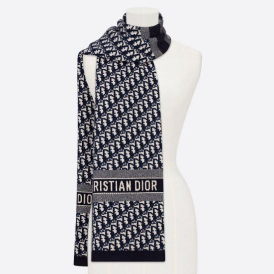 Dior CD Stola Oblique Lana e Cashmere Blu Dior CD Stola Oblique Lana e Cashmere Blu