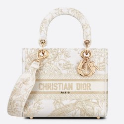 Dior Media Borsa Lady D-Lite Ricamo Jardin d'Hiver Oro