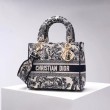 Dior Media Borse Replica Lady D-Lite Ricamo Toile de Jouy Blu