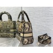 Dior Media Borsa Lady D-Lite Ricamo Toile de Jouy Marrone
