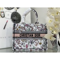 Dior Medium Book Tote Bag Ricamo Toile de Jouy Fiore Bianco/Blu