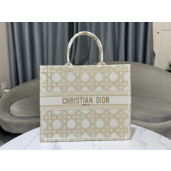 Dior Medium/Large Book Tote Bag Ricamo rattan oversize Bianco/Oro