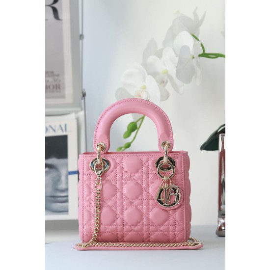Dior Mini Bora Pari all'originale replica Lady Dior Cannage Rosa