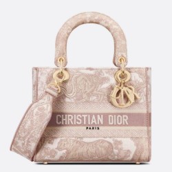 Riproduzione Fedele Dior Media Borse Replica Lady D-Lite Ricamo Toile de Jouy Rosa imitazioni