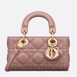 Riproduzione Fedele Borsa micro Dior Lady D-Joy rosa cannage imitazioni