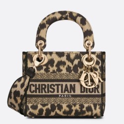 Riproduzione Fedele Dior Mini Borsa Lady D-Lite Multicolore Ricamo Mizza Beige imitazioni