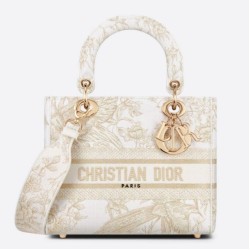 Riproduzione Fedele Dior Media Borsa Lady D-Lite Ricamo Jardin d'Hiver Oro imitazioni