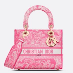 Riproduzione Fedele Dior Borse Imitazioni Lady D-Lite Media Toile de Jouy Ricamo Rovescio Rosa imitazioni