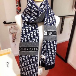 Qualità Specchio Replica Dior CD Stola Oblique Lana e Cashmere Blu Riproduzione Fedele Dior CD Stola Oblique Lana e Cashmere Blu imitazioni