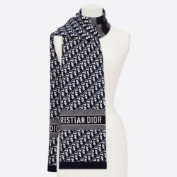Riproduzione Fedele Dior CD Stola Oblique Lana e Cashmere Blu imitazioni