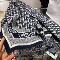 Qualità Specchio Replica falso Dior Oblique Coperta Lana e Angora Blu Navy Riproduzione Fedele falso Dior Oblique Coperta Lana e Angora Blu Navy imitazioni