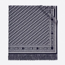 Riproduzione Fedele falso Dior Oblique Coperta Lana e Angora Blu Navy imitazioni