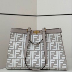 Riproduzione Fedele Fendi Peekaboo-Tote Bag FF Grigio imitazioni