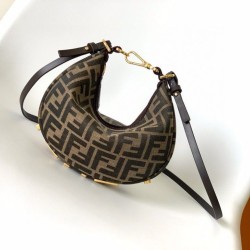 Qualità Specchio Replica Fendi Fendigraphy Mini Bag Marrone FF Jacquard Fabric Riproduzione Fedele Fendi Fendigraphy Mini Bag Marrone FF Jacquard Fabric imitazioni
