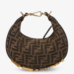 Riproduzione Fedele Fendi Fendigraphy Mini Bag Marrone FF Jacquard Fabric imitazioni