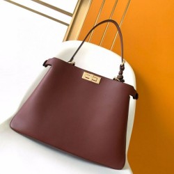 Qualità Specchio Replica Fendi Peekaboo Soft Large Bag Marrone Scuro Riproduzione Fedele Fendi Peekaboo Soft Large Bag Marrone Scuro imitazioni