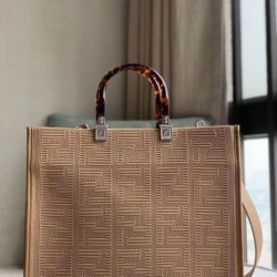 Riproduzione Fedele Borsa shopper media Sunshine Fendi Tessuto FF Beige imitazioni