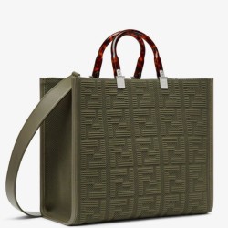 Riproduzione Fedele Borse Replica shopper media Sunshine Fendi Tessuto FF Verde imitazioni