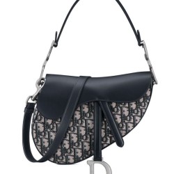 Riproduzione Fedele Borsa Dior Saddle con tracolla Blu scuro imitazioni