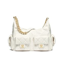 Riproduzione Fedele Borsa Chanel Maxi Hobo AS5302 Crema imitazioni
