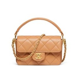 Riproduzione Fedele Borsa Chanel Mini Flap con manico superiore AS5164 Caffè chiaro imitazioni