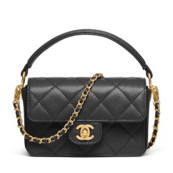 Riproduzione Fedele Borsa Chanel Mini Flap con manico superiore AS5164 Nero imitazioni