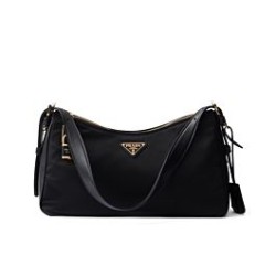 Riproduzione Fedele Borsa a tracolla grande Prada Aimee Re-Nylon con lucchetto 1BC232 Nero imitazioni