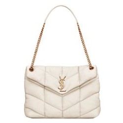 Riproduzione Fedele Borsa media YSL Saint Laurent Puffer in nappa color crema imitazioni