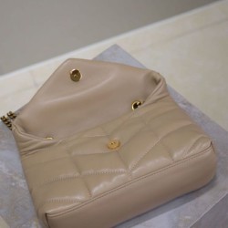Qualità Specchio Replica Borsa imbottita Toy YSL Saint Laurent in pelle di agnello color albicocca Riproduzione Fedele Borsa imbottita Toy YSL Saint Laurent in pelle di agnello color albicocca imitazioni