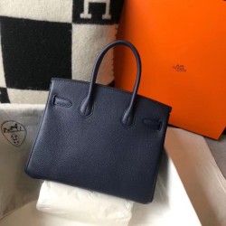 Qualità Specchio Replica Hermes Birkin 30cm Borsa Clemence Blu Scuro Riproduzione Fedele Hermes Birkin 30cm Borsa Clemence Blu Scuro imitazioni